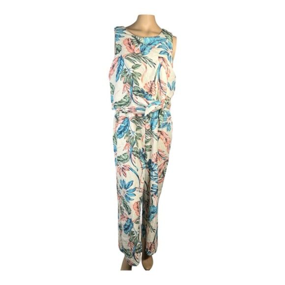 Tahari ASL Sleeveless Floral Linen Jumpsuit M/L READ SIZE DESCRIPTION - Picture 2 of 9